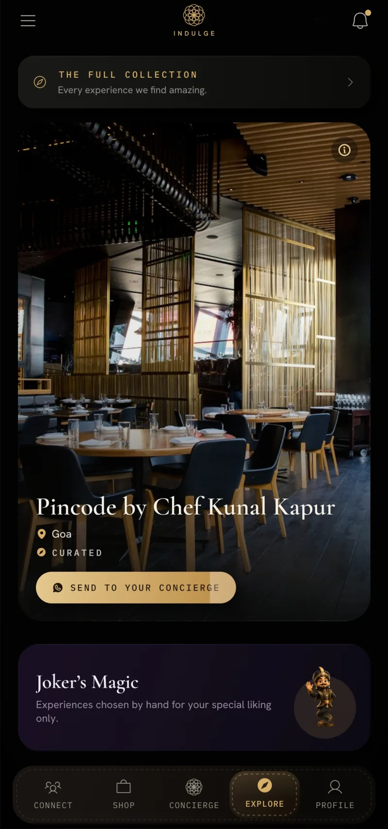 Indulge app — curated experiences