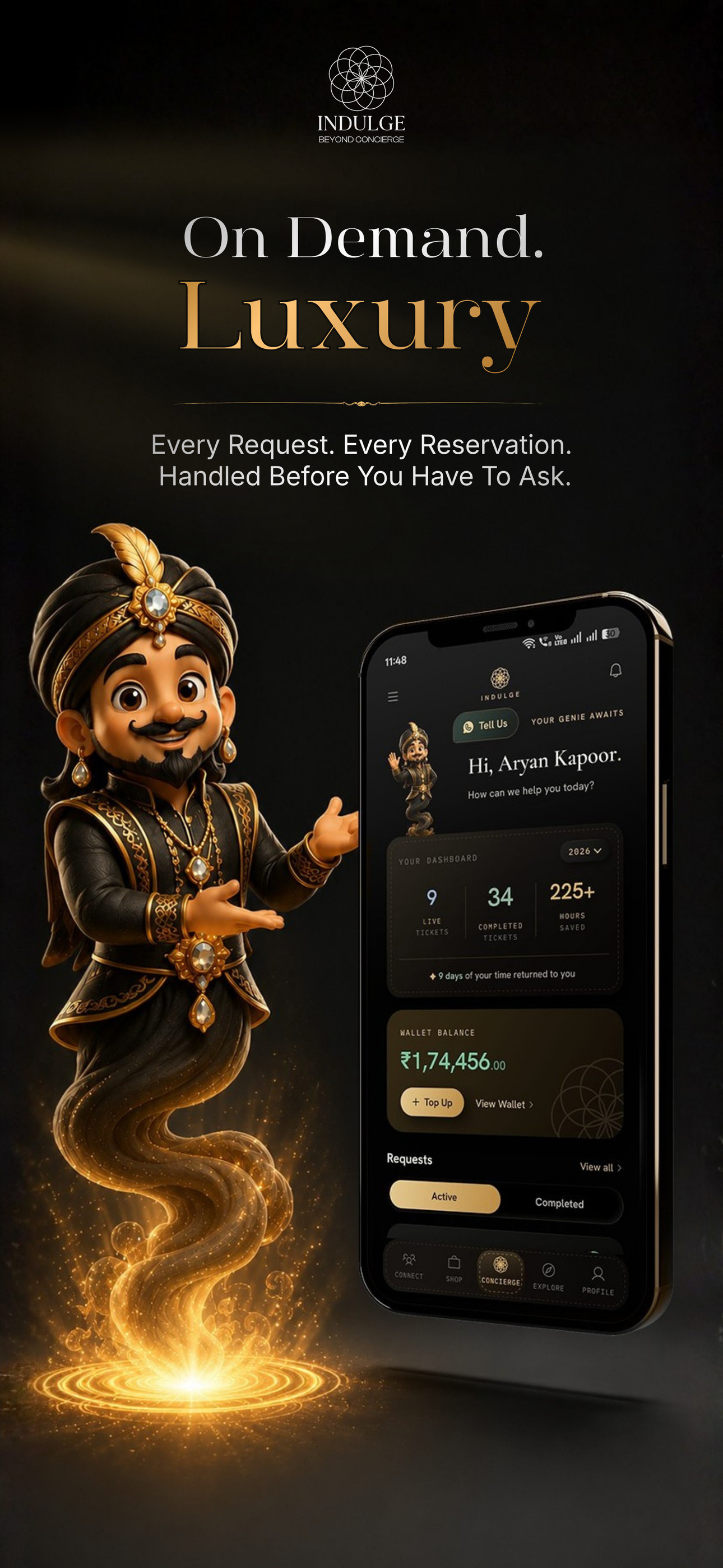 The Indulge app — on-demand luxury, every request handled before you ask