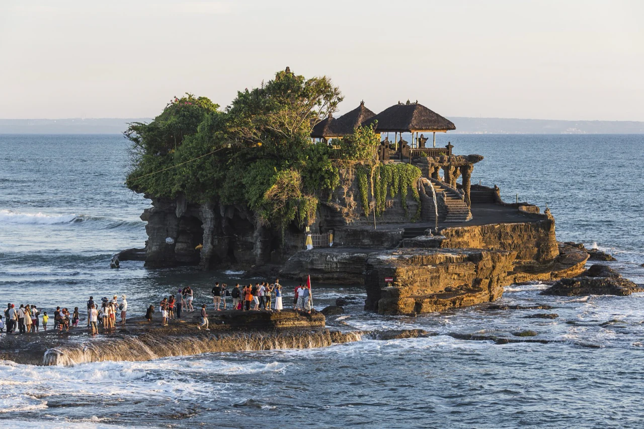 Tanah Lot temple on the Bali coast at dusk